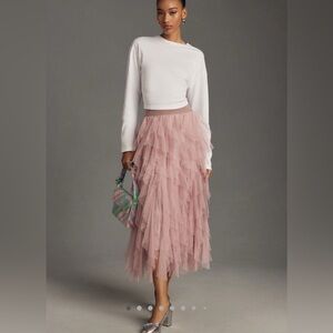 EUC - worn once. Anthropologie Cheri Ruffled Tulle Midi Skirt.